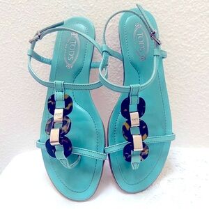 Tod's T-strap Sandals with Tortoise Accent